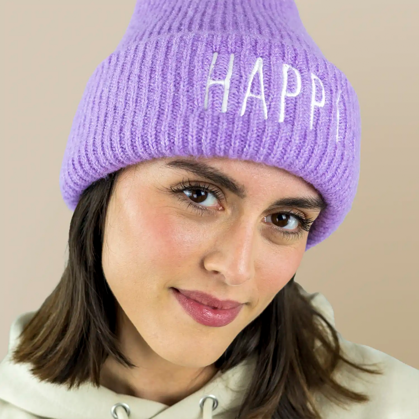 Color Plush Beanie HAPPY