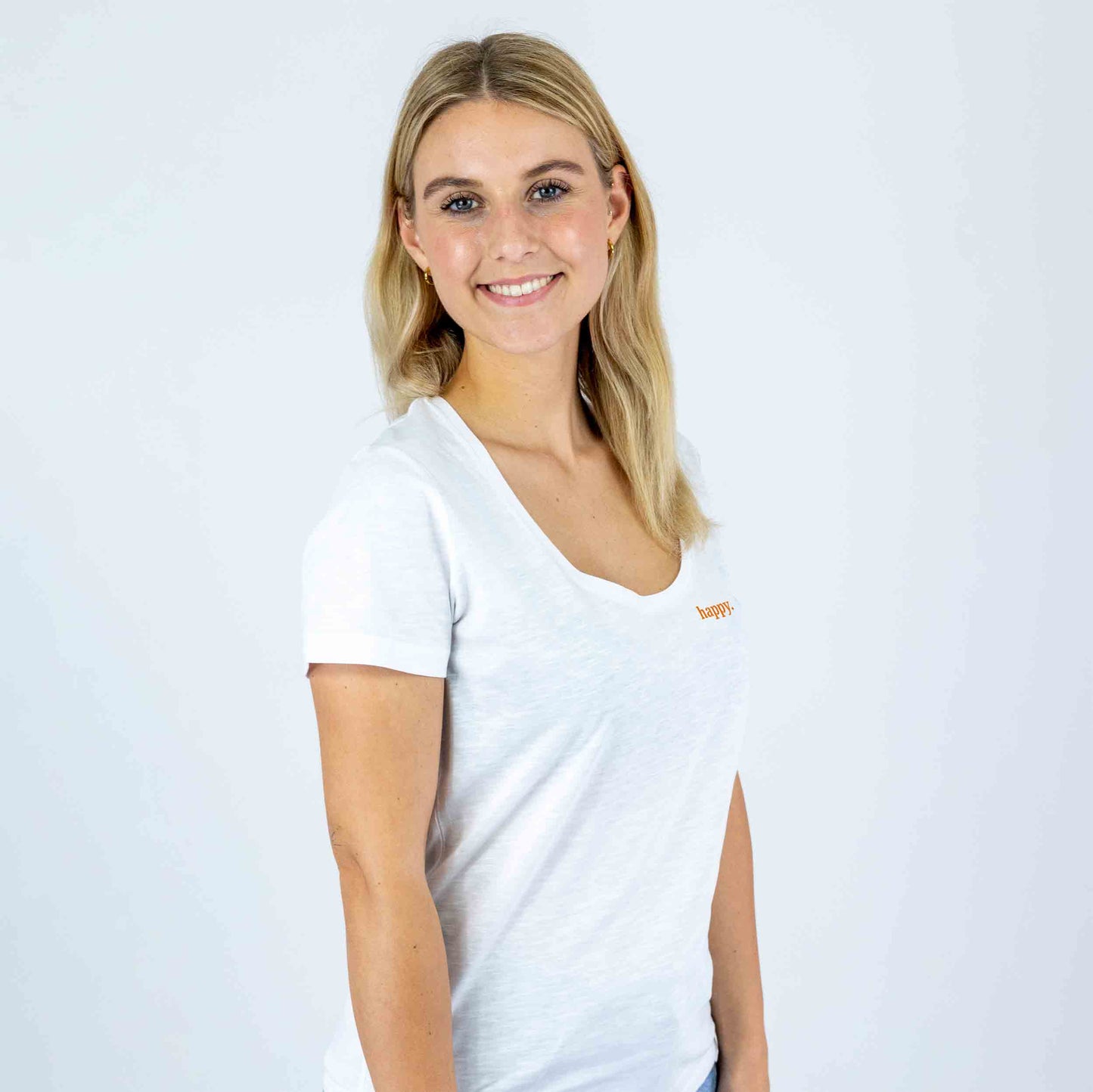 Damen Shirt V-Ausschnitt happy